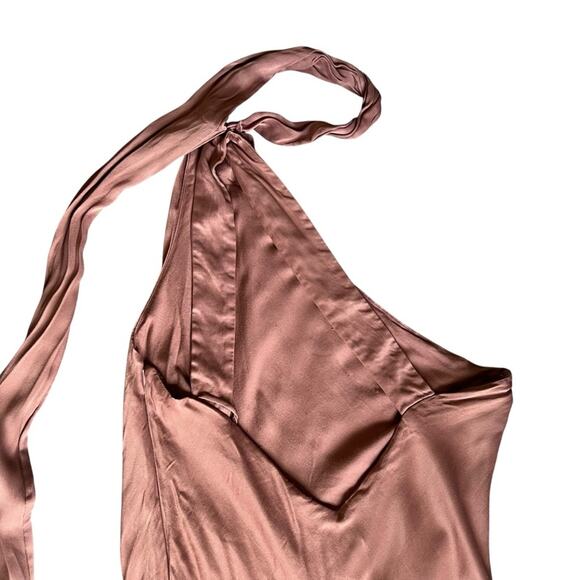 BHLDN Anthropologie Nicoletta One Shoulder Scarf Satin Midi Dress Cedar Brown XL - Picture 9 of 15